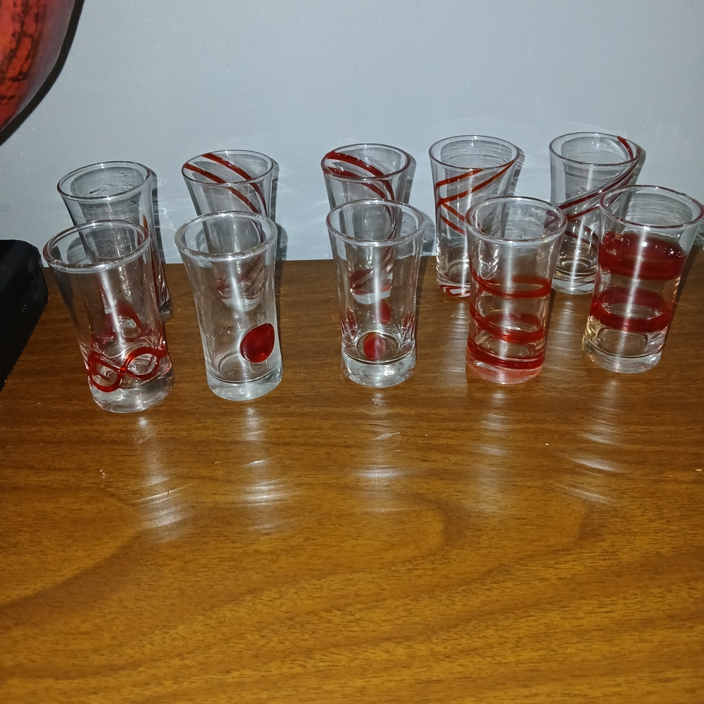 Pier 1 Red and Clear Artistic Shot Glass Collection